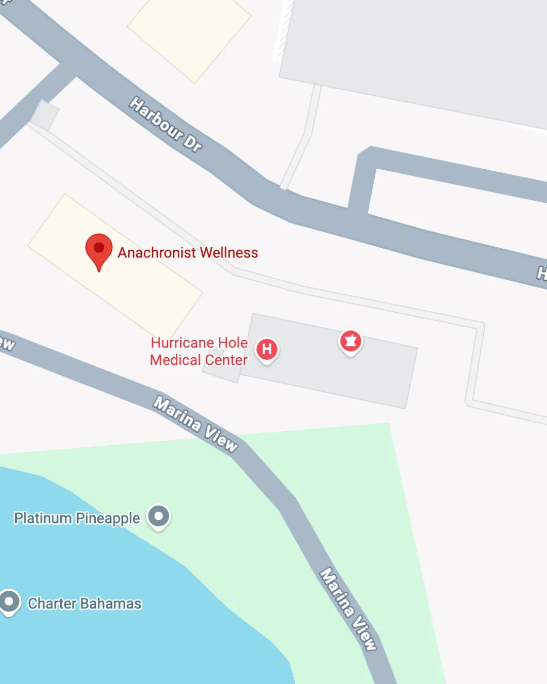Map showing Anachronist Wellness at Hurricane Hole on Paradise Island