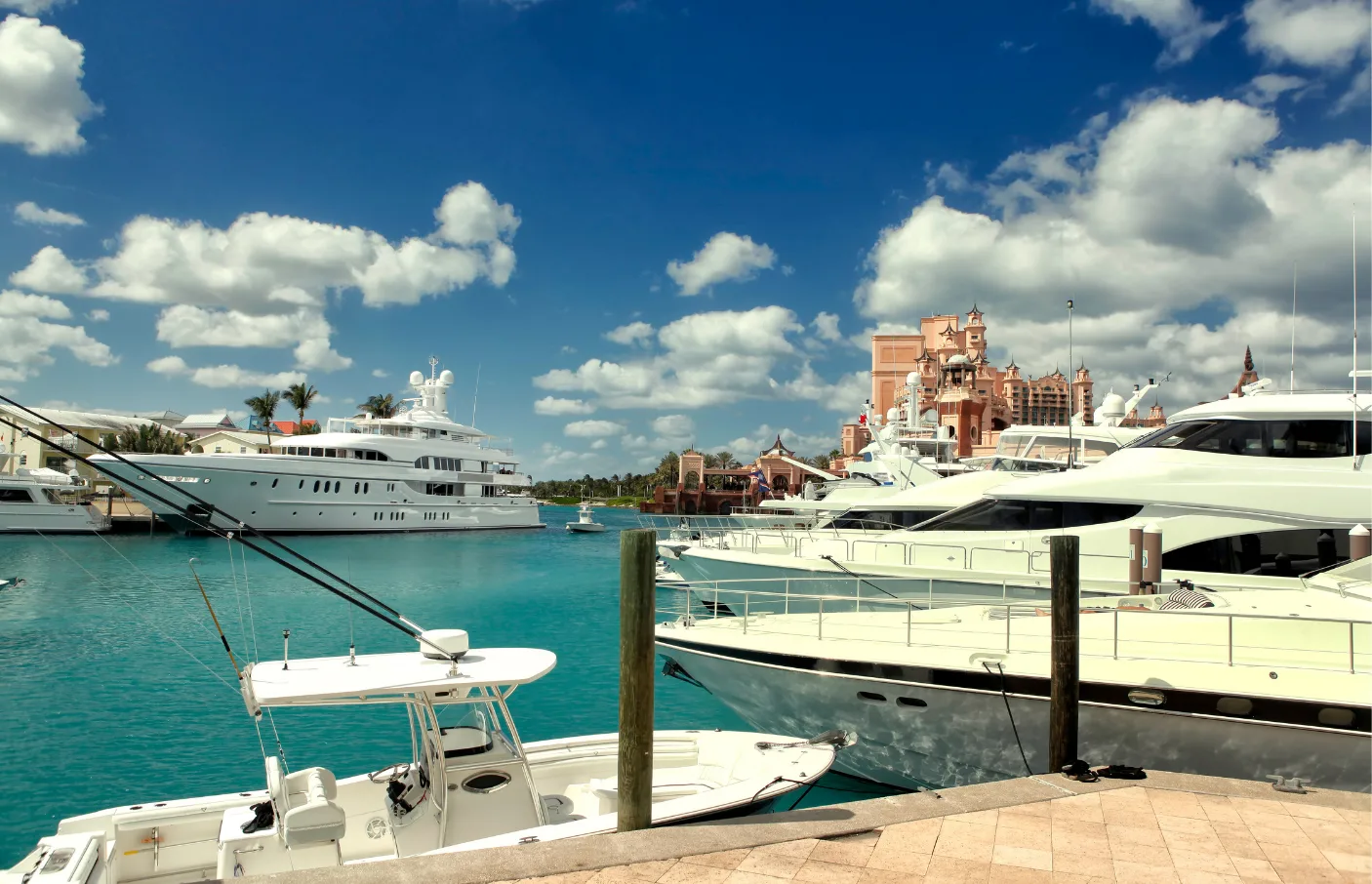 Paradise Island marina under a clear Bahamian sky